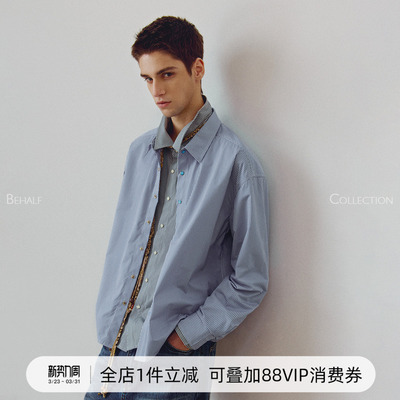 BEHALF条纹记忆回弹衬衫