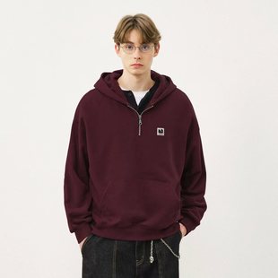 女 宽松帽衫 714street加绒半拉链连帽卫衣男2025秋冬情侣款 落肩袖