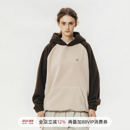 714street秋季连帽卫衣男潮摇粒绒撞色拼接情侣帽衫美式复古上衣