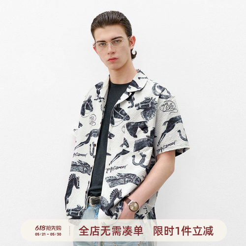 714street马年泡泡纱短袖衬衫