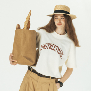 情侣装 714street潮牌竹节纱印花短袖 美式 打底衫 T恤男女2024新款