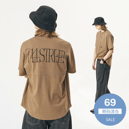 714street潮牌美式水洗印花短袖T恤男2024夏季新款打底衫男士体恤