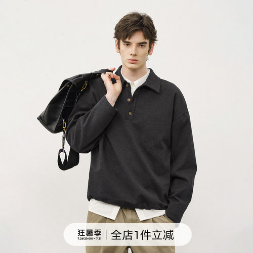 714street毛呢半开领长袖POLO