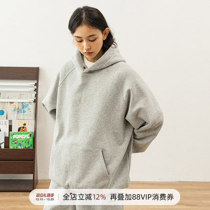 714street纯色连帽卫衣男复古宽松原创外套潮牌ins秋季情侣装帽衫