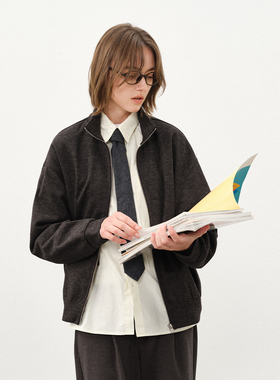 714street仿羊绒毛呢立领夹克男2025秋冬卫衣外套老钱风穿搭上衣