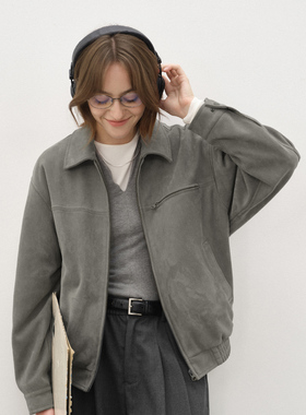 714street美式麂皮绒底特律夹克男2025秋冬款老钱风工装情侣外套