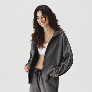 帽衫 情侣上衣2024秋新款 男女同款 714street麂皮织带连帽卫衣开衫