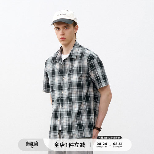 714street渐变格纹短袖衬衫