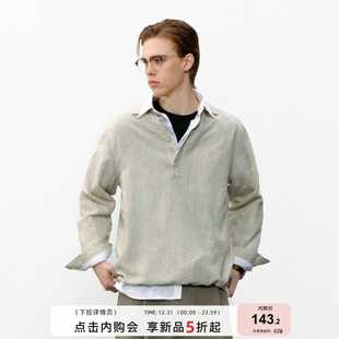 714street轻薄褶皱色织长袖 POLO衫