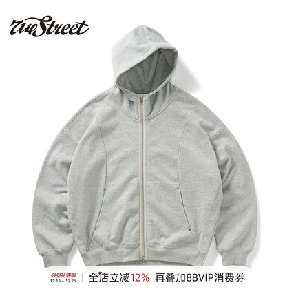 714street重磅500g解构连帽卫衣秋冬新款开衫情侣宽松卫衣外套男