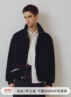 714street高端线 BEHALF 100%羊毛 编织肌理螺纹四袋拉链抽皱夹克
