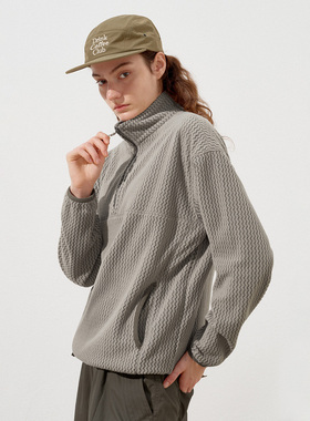 714street波浪绒落肩宽松半开襟卫衣男2025秋冬国潮立领情侣上衣