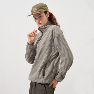 714street波浪绒落肩宽松半开襟卫衣男2025秋冬国潮立领情侣上衣