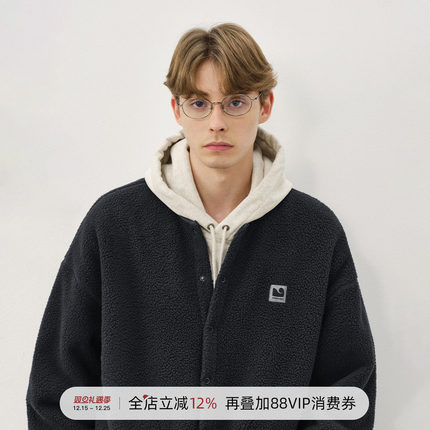 714street日系复古宽松卫衣开衫 2025秋冬款潮牌羊羔绒夹克外套男