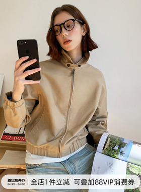 714street美式复古GeekChic撞色夹克2026春季高密双股纯棉外套女