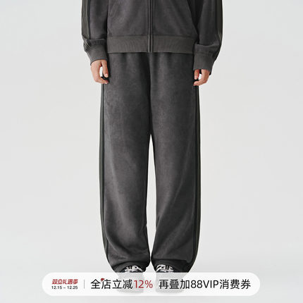 714street麂皮绒织带2024秋季美式卫裤男士运动裤男女同款休闲裤