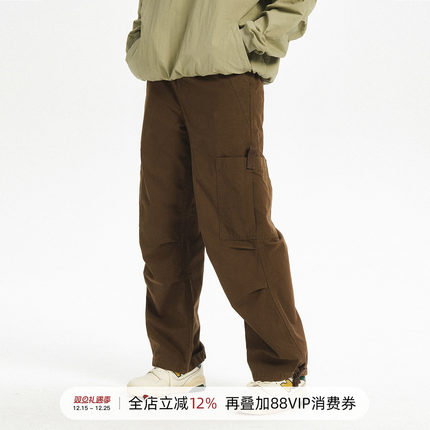 714street美式潮牌工装裤男秋季束脚伞兵裤军绿色长裤宽松休闲裤