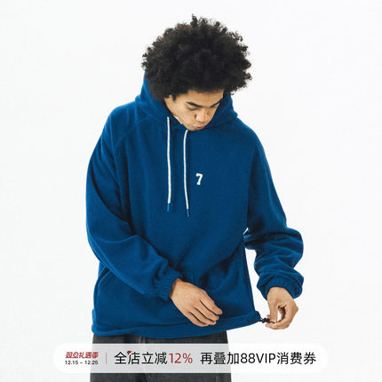 714street摇粒绒连帽卫衣男情侣装秋季外套宽松潮牌上衣日系帽衫