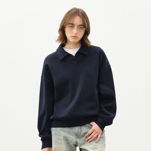 衫 714street微宽松落肩纯棉polo领卫衣男2025秋季 半开襟情侣长袖