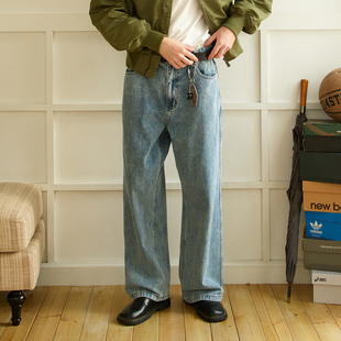 日系复古休闲长裤 直筒裤 男秋冬新款 714street潮牌宽松水洗牛仔裤