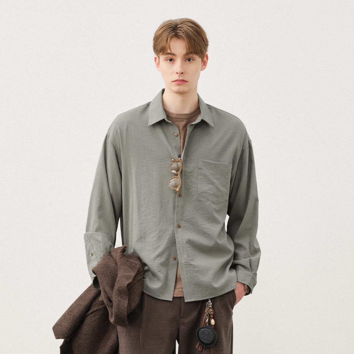 714street纯色抗皱长袖衬衫