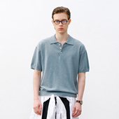 714street山羊绒棉混纺针织POLO男2026夏季 T恤 微宽松翻领落肩短袖