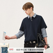 POLO衬衫 714street秋季 假两件长袖 男2025纯棉休闲宽松针织杉衬衣