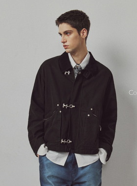 714street高端线BEHALF 灯芯绒拼接飞机扣千鸟格里布防风领短夹克