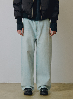 714street高端线BEHALF 土耳其进口「奶油冰蓝」水洗大直筒牛仔裤