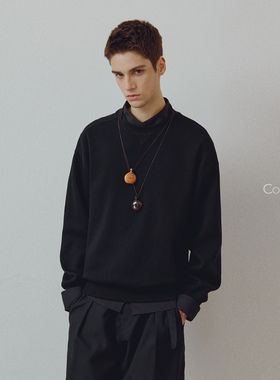 714street高端线BEHALF 交叉领 立体蜂窝肌理混纺棉 茧型短宽卫衣