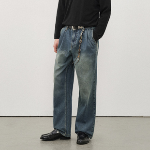 微宽松直筒长裤 714street秋季 男2025新款 复古水洗蓝色牛仔裤 经典
