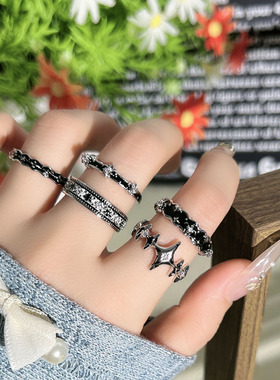 复古轻奢星芒鸢尾花手绘珐琅情侣戒指冷淡风小众百搭个性气质指环