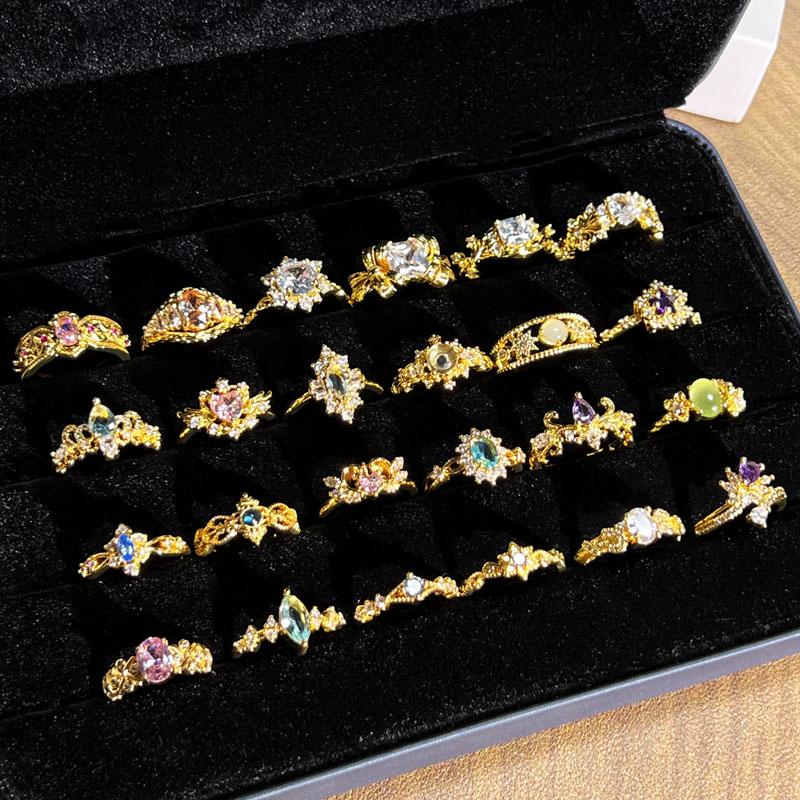 跨境轻奢几何微镶个性开口戒指女时尚复古冷淡风小众设计感指环潮