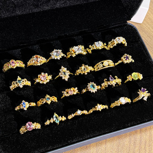 跨境轻奢几何微镶个性开口戒指女时尚复古冷淡风小众设计感指环潮