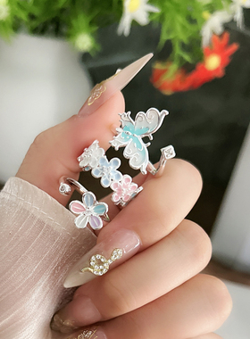 甜美多巴胺彩色花朵滴釉开口戒指女小众时尚爆款油画风绝美指环潮