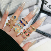 国潮风珐琅滴釉甜酷复古蕾丝戒指女小众气质轻奢高级感精致食指戒