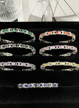 轻奢甜酷锆石交叉时尚手镯女ins冷淡风不规则气质简约手环配饰潮