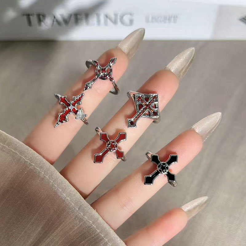 甜酷哥特风辣妹十字架潮百搭开口戒指中性风时尚高级感简约食指戒