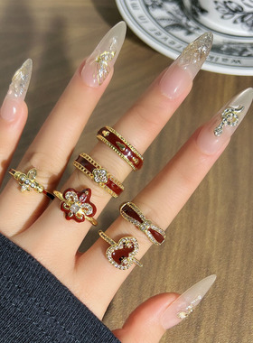 叠戴本命年红珐琅葫芦鸢尾花时尚戒指女小众冷淡风轻奢高级感指环