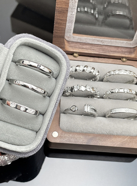 细圈微镶简约环形时尚戒指女可调节百搭通勤个性情侣指环小众配饰