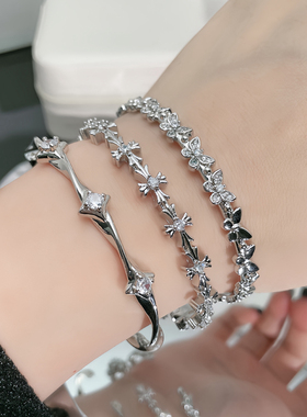 小众设计简约莫比乌斯星芒开口手镯中性风蝴蝶十字架气质百搭手环