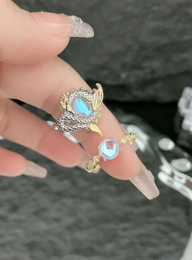 守护者龙形立体浮雕霸气戒指中性风个性独特小众设计感食指戒配饰