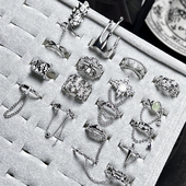 朋克个性 小众食指戒 不规则异形褶皱链条开口戒指无性别风简约时尚