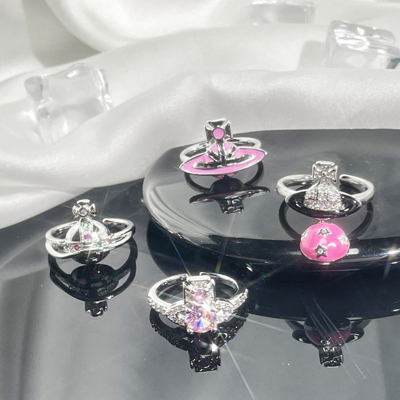 EUROPEAN AND AMERICAN LIGHT LUXURY LUXURY HIGH-END SATURN DROP GLAZE PERSONALITY OPEN RING NICHE DESIGN COLD WIND PLANET TEMPERAMENT RING