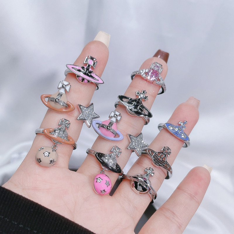 EUROPEAN AND AMERICAN LIGHT LUXURY LUXURY HIGH-END SATURN DROP GLAZE PERSONALITY OPEN RING NICHE DESIGN COLD WIND PLANET TEMPERAMENT RING