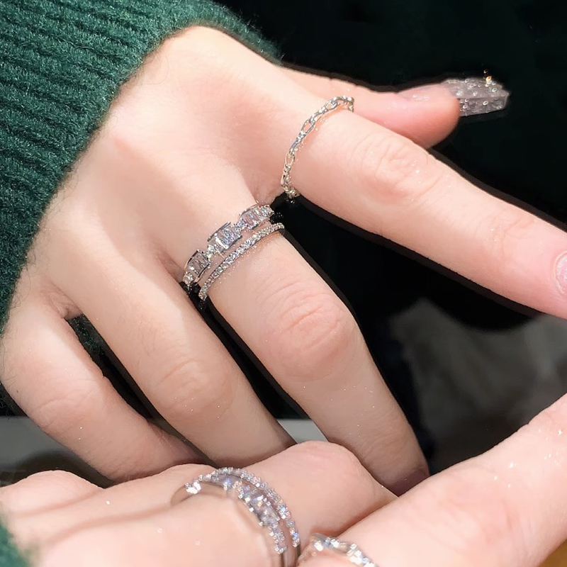 精致双层锆石戒指女小众设计高级感素圈戒指开口食指戒指尾戒指环