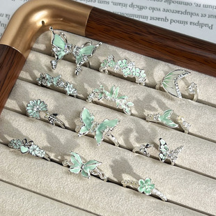 曼波绿蝶森系简约清新绿色珐琅蝴蝶戒指女爆款鱼尾时尚冷淡风指环