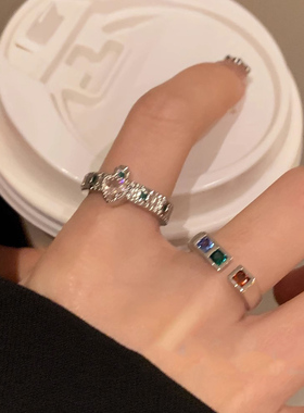 彩色多巴胺爱心彩虹锆石戒指女ins小众设计冷淡风甜酷辣妹个性潮