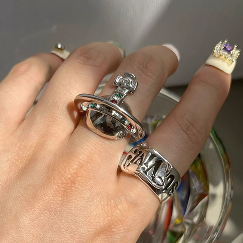 小众立体土星不规则字母滴釉开口戒指女无性别复古ins个性指环潮