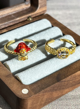 财神爷马年红色戒指女小众设计高级感民族风创意金钱个性时尚指环
